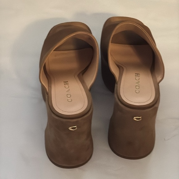 COACH Bobi suede slip on platform open square toe sandals Sz 8 1/2 - Picture 7 of 16